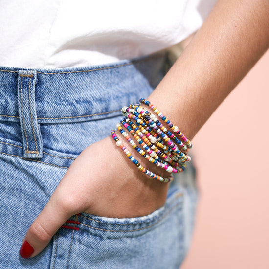 Sage Confetti Beaded 10 Strand Stretch Bracelets Multicolor Stack