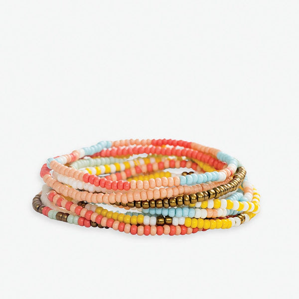 Sage Mixed Patterns Beaded 10 Strand Stretch Bracelet Set Amalfi