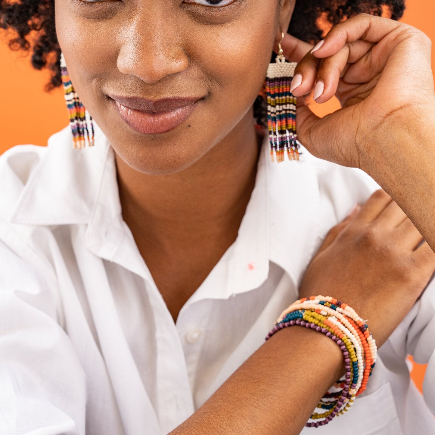 Bangles & Bracelets | Orange Printed Beads Bracelet With Hanging Charm. |  Freeup