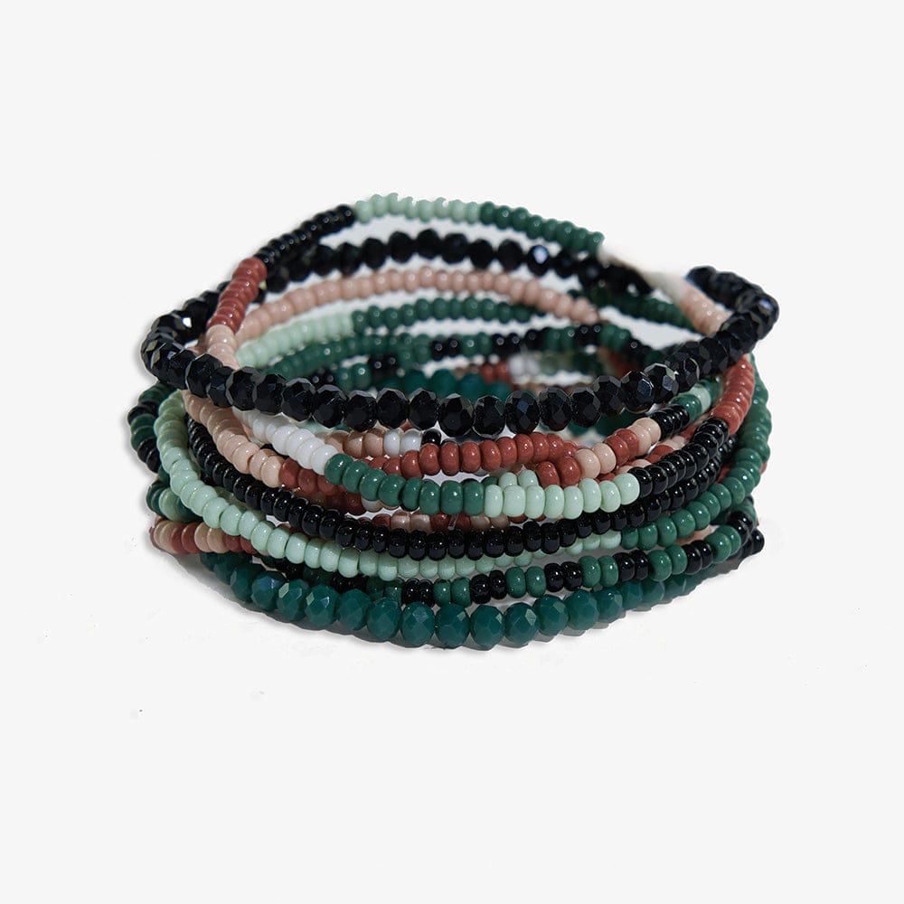 Sage Mixed Stripe Beaded 10 Strand Stretch Bracelets Desert Bracelets