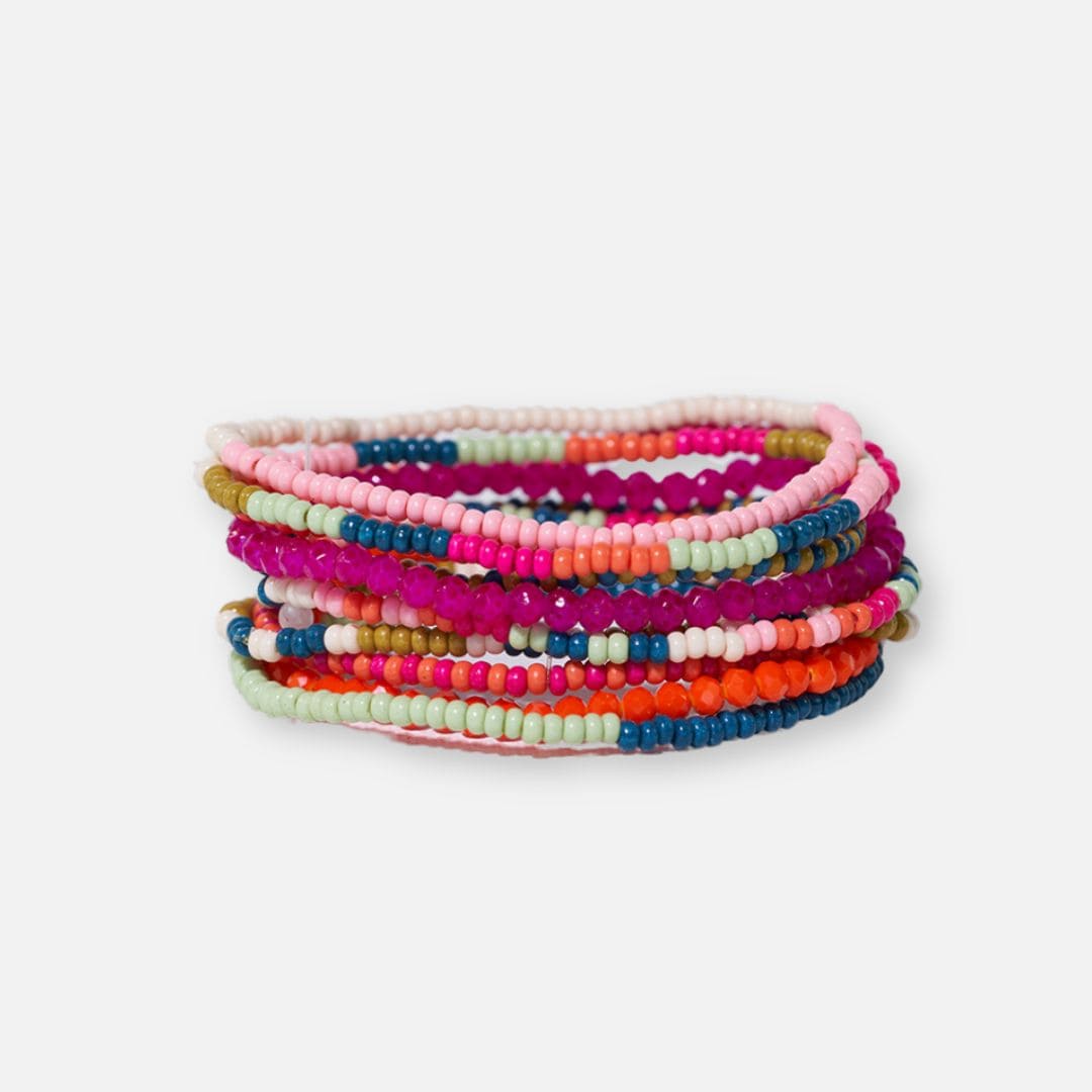 Sage Mixed Stripe Beaded 10 Strand Stretch Bracelets Rainbow – INK ...