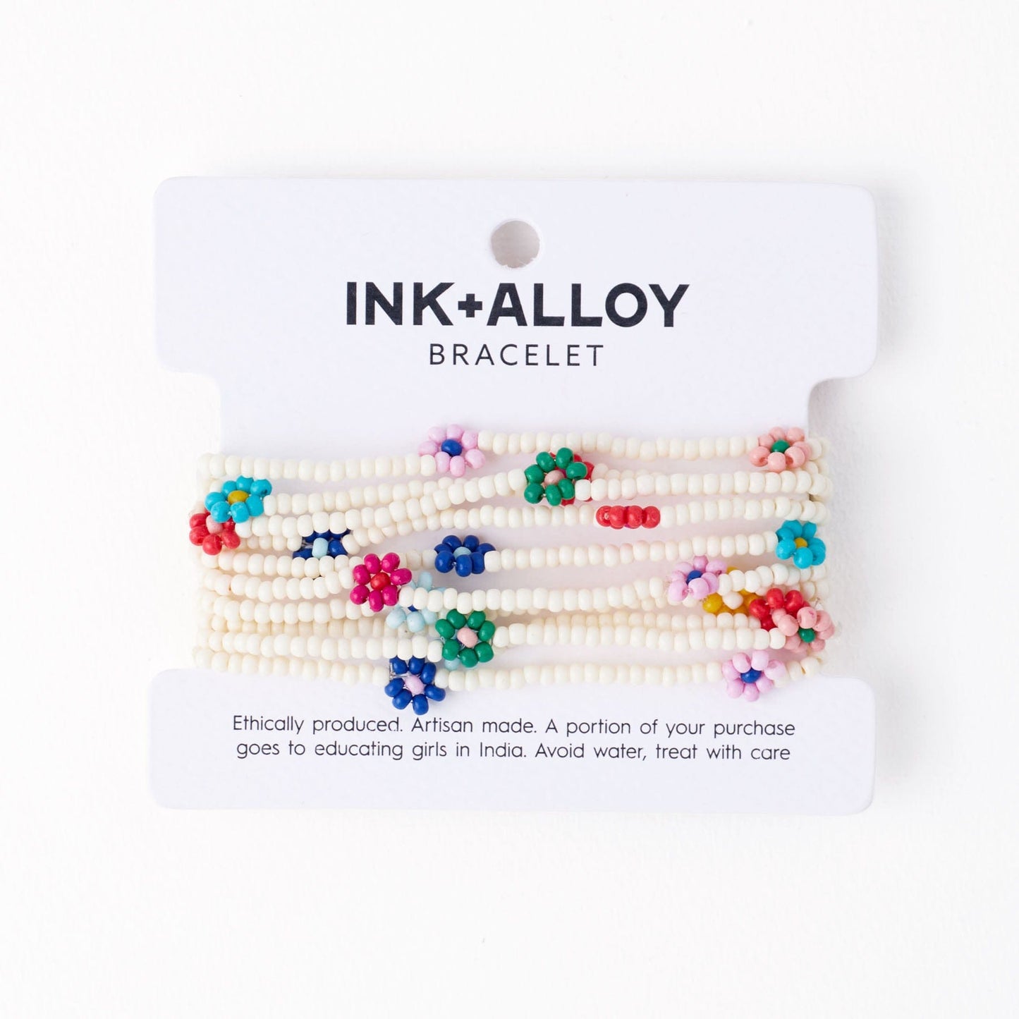 Sage Multi-Color Flower Beaded 10 Strand Stretch Bracelets Ivory Stack