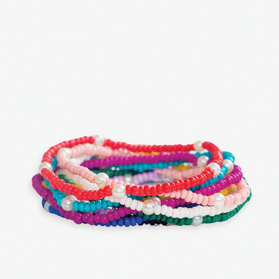 Sage Solid With Pearls 10 Strand Stretch Bracelet Set Rainbow