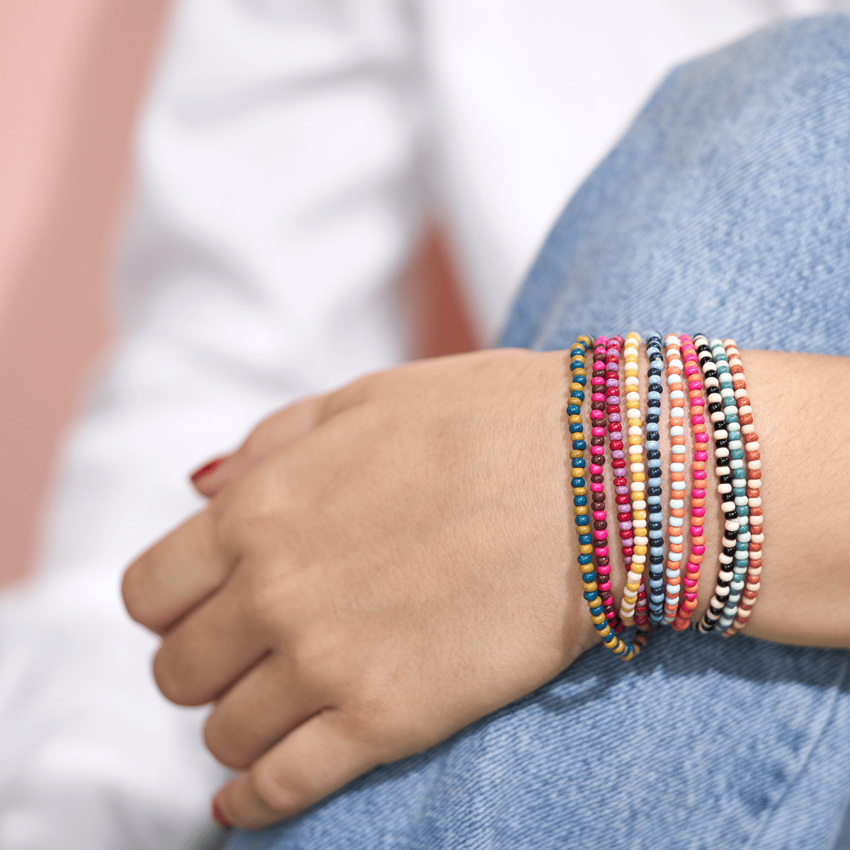 Sage Two Tone Beaded 10 Strand Stretch Bracelets Multicolor Stack