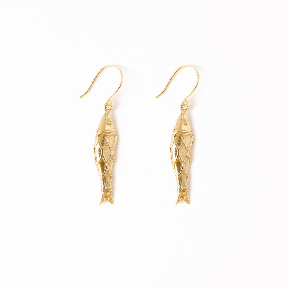 Sally Fish Dimensional Dangle Earrings Brass Drop