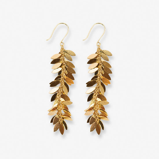 Samantha Leaf Cluster Long Dangle Earrings Brass