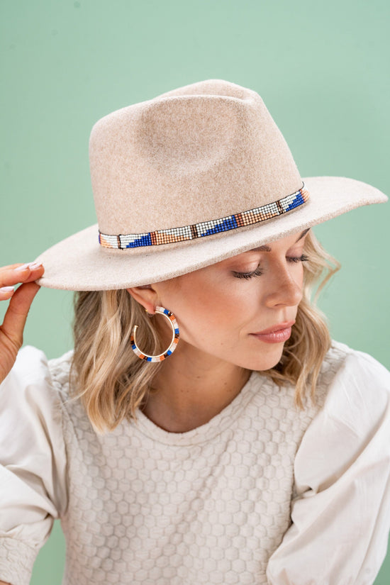 Sarah Half Diamond Luxe Stretch Hatband Rust + Lapis SKINNY STRETCH