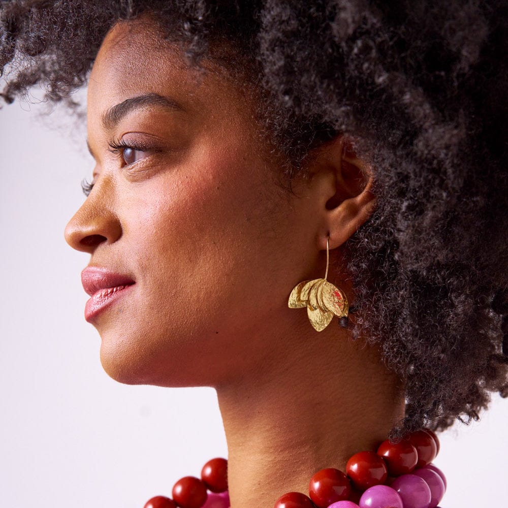 Sasha Layered Flower Threader Earrings Brass Threader