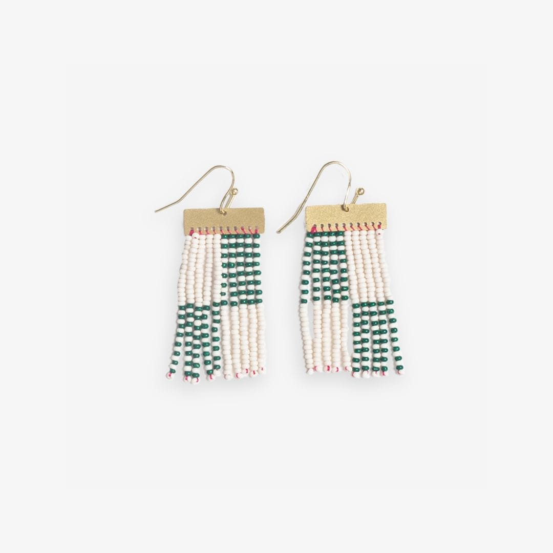 Scout Rectangle Hanger Blocks With Stripes Beaded Fringe Earrings Green Fringe Earrings