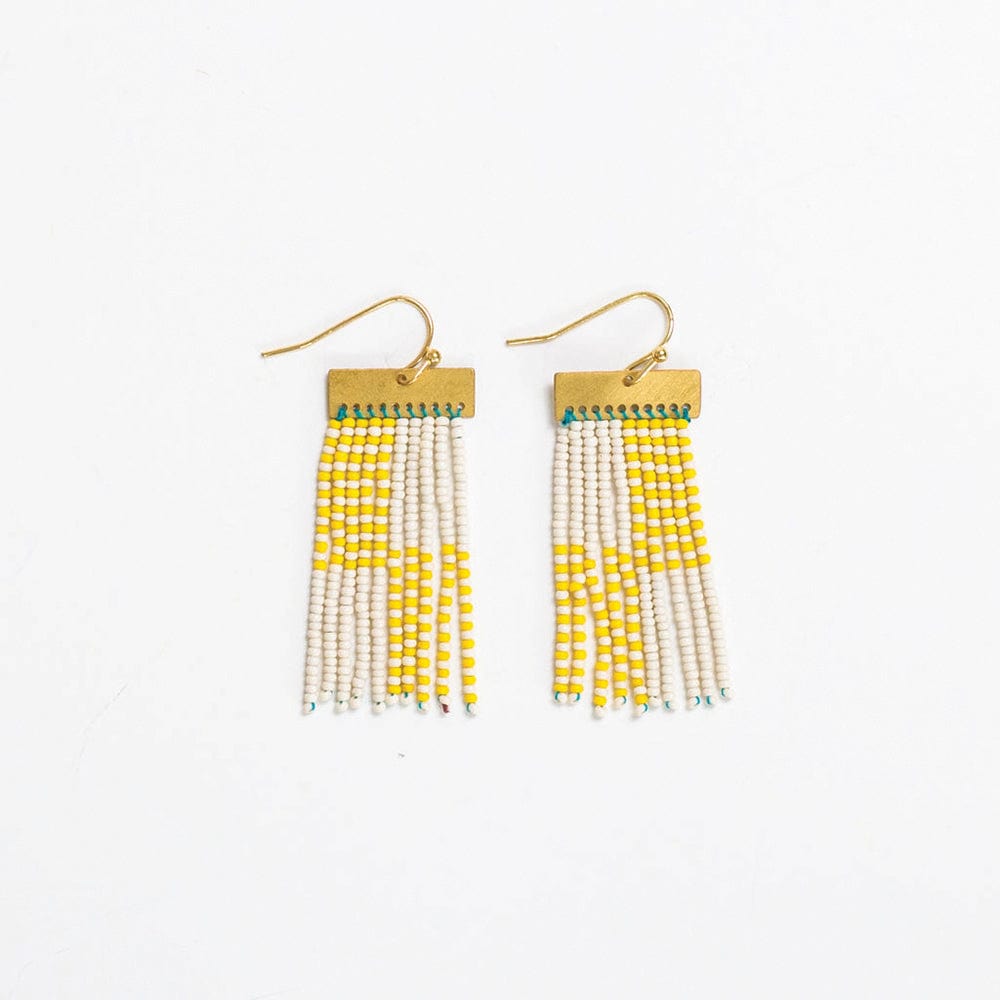 Scout Rectangle Hanger Blocks With Stripes Beaded Fringe Earrings Lemon