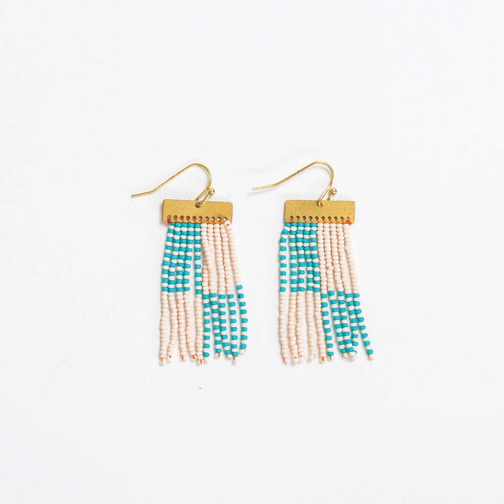 Scout Rectangle Hanger Blocks With Stripes Beaded Fringe Earrings Turquoise