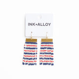 Scout Rectangle Hanger Mixed Horizontal Stripes Beaded Fringe Earrings Red + Navy Fringe