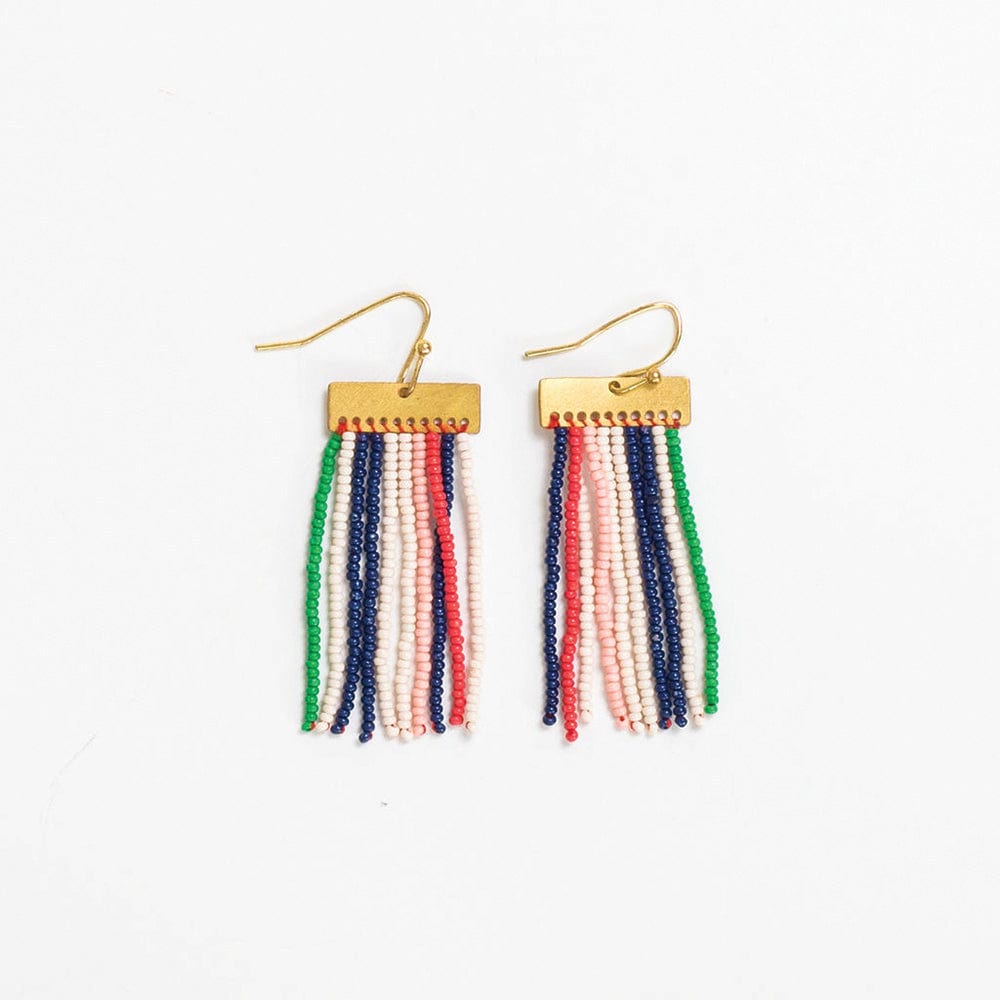 Scout Rectangle Hanger Solid Vertical Stripes Beaded Fringe Earrings St. Tropez