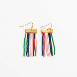 Scout Rectangle Hanger Solid Vertical Stripes Beaded Fringe Earrings St. Tropez