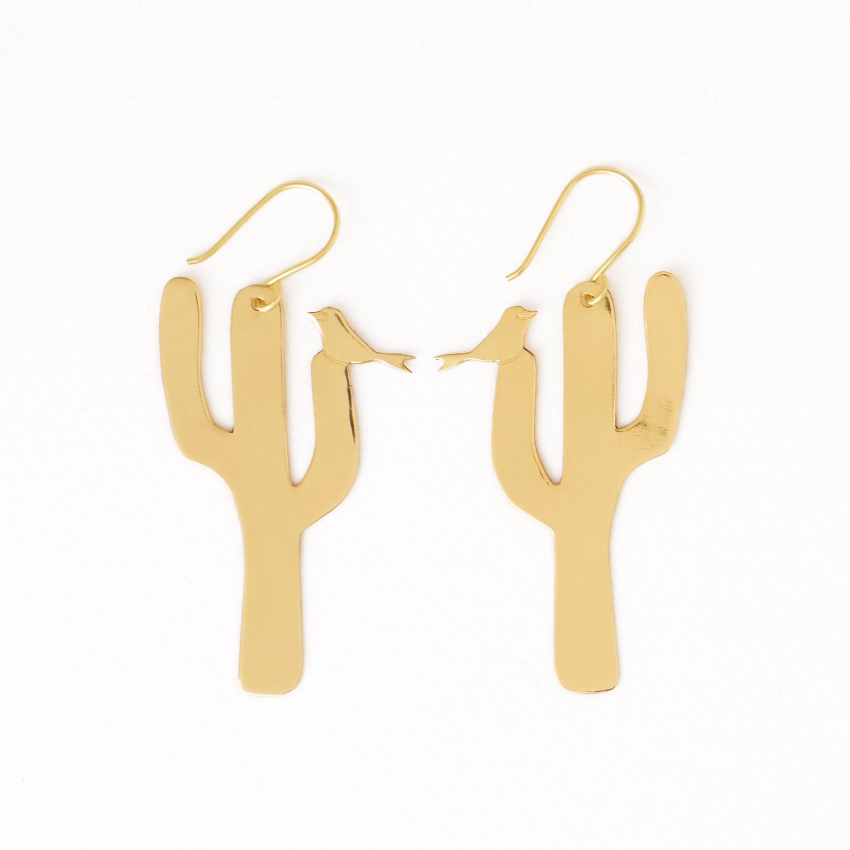 Sedona Bird and Cactus Dangle Earrings Brass Dangle