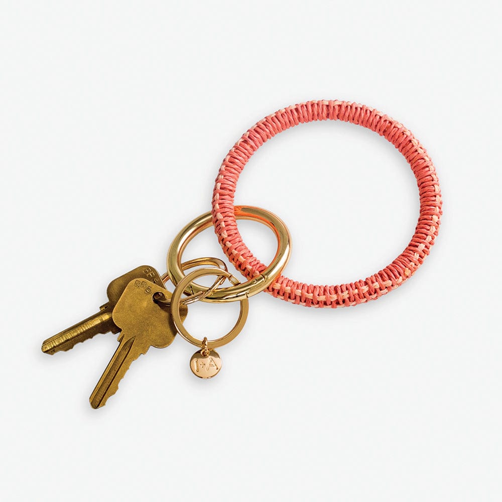 Shannon Two Color Woven Raffia Key Ring Bracelet Coral/Peach