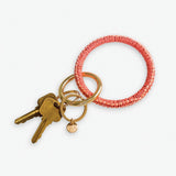 Shannon Two Color Woven Raffia Key Ring Bracelet Coral/Peach