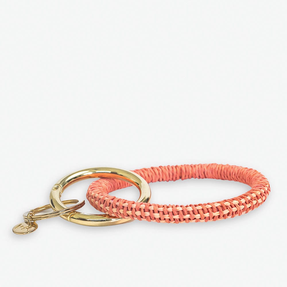 Shannon Two Color Woven Raffia Key Ring Bracelet Coral/Peach