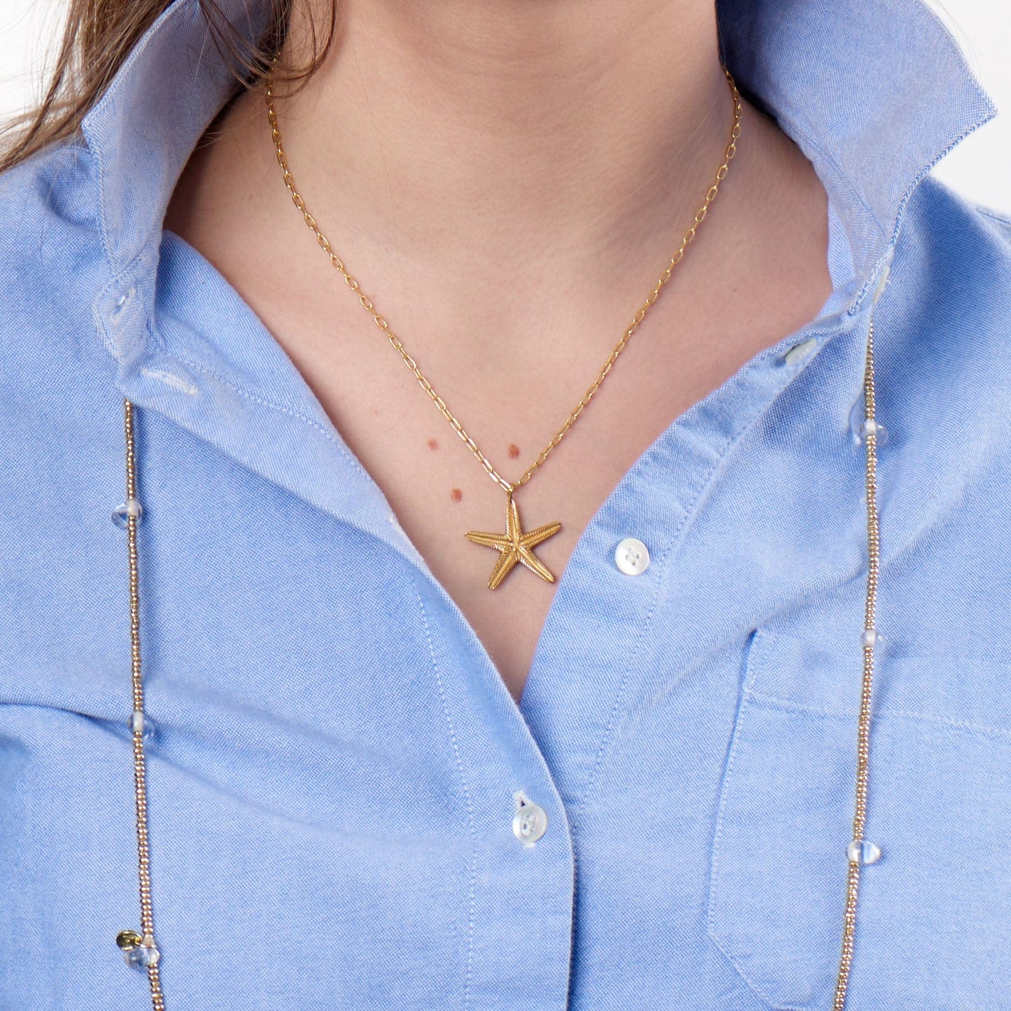 Sienna Starfish Pendant Necklace Brass