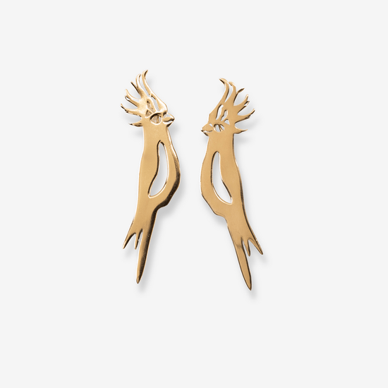 Simone Cockatoo Bird Drop Earrings Brass