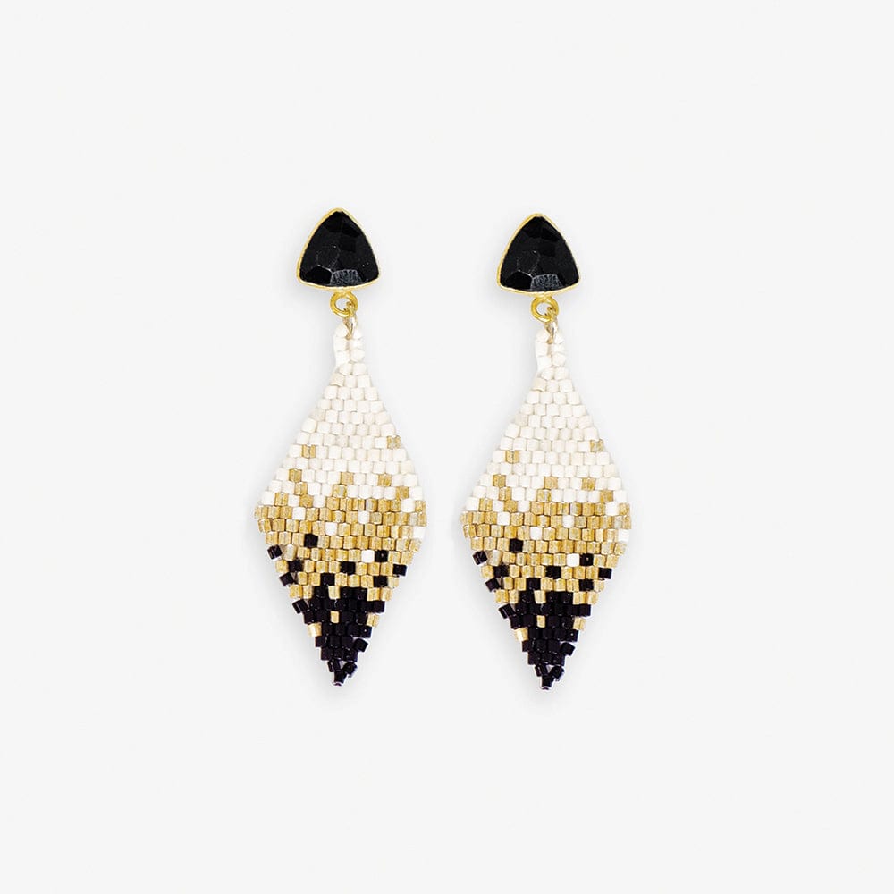 Sky Small Diamond Drop with Semi-Precious Stone Post Earrings Black DROP