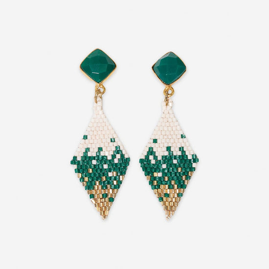 Sky Small Diamond Drop with Semi-Precious Stone Post Earrings Emerald Green DROP