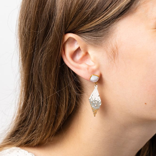 Sky Small Diamond Drop with Semi-Precious Stone Post Earrings St