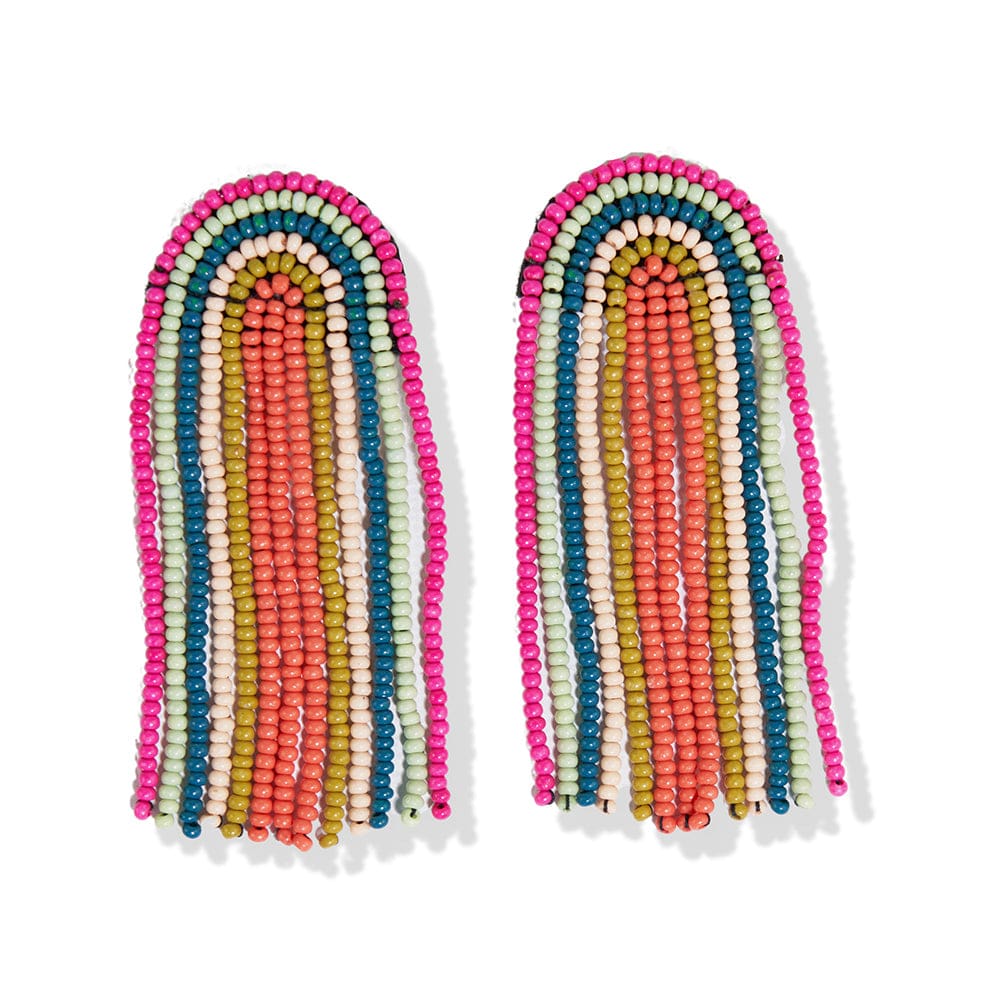 Skylar Rainbow Stripe Beaded Fringe Earrings Rainbow Earrings
