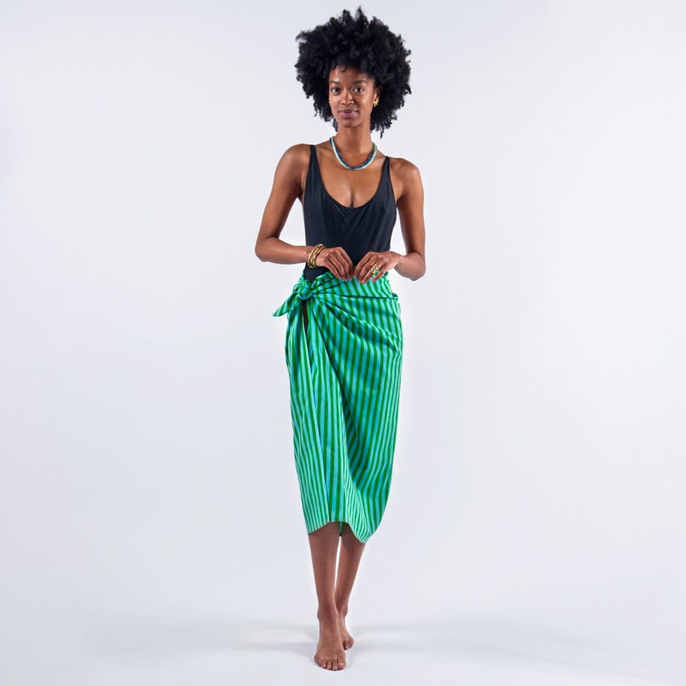 Sloane Stripe Sarong Green + Blue Sarong
