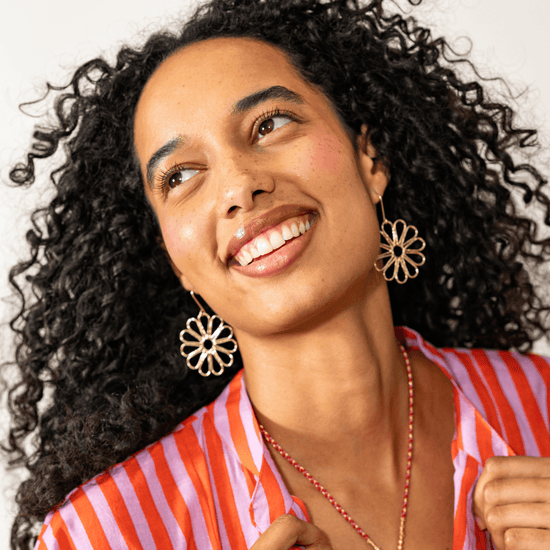 Stella Big Daisy Dangle Earrings Brass Drop