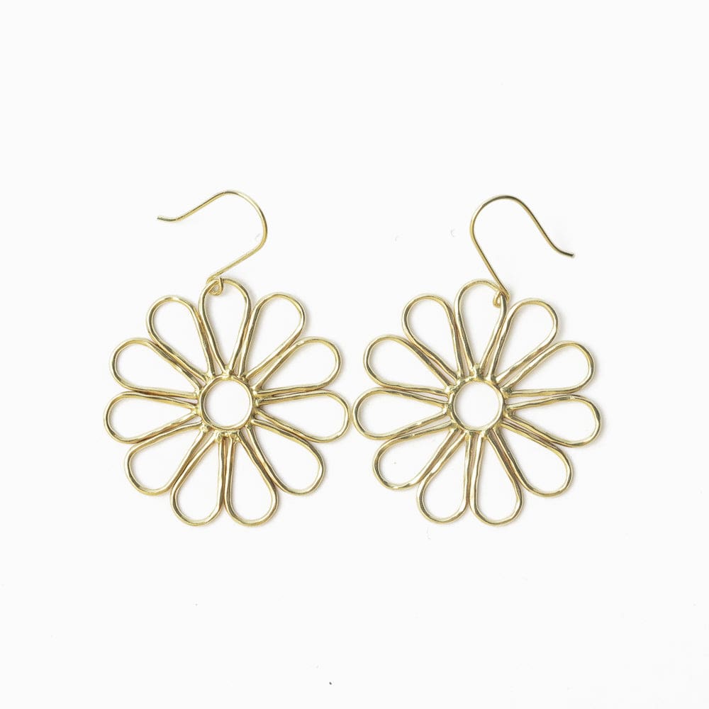 Stella Big Daisy Dangle Earrings Brass Drop