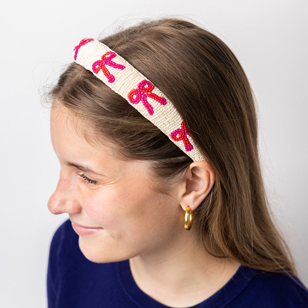 Stevie Beaded Bow Headband Red + Magenta Headband