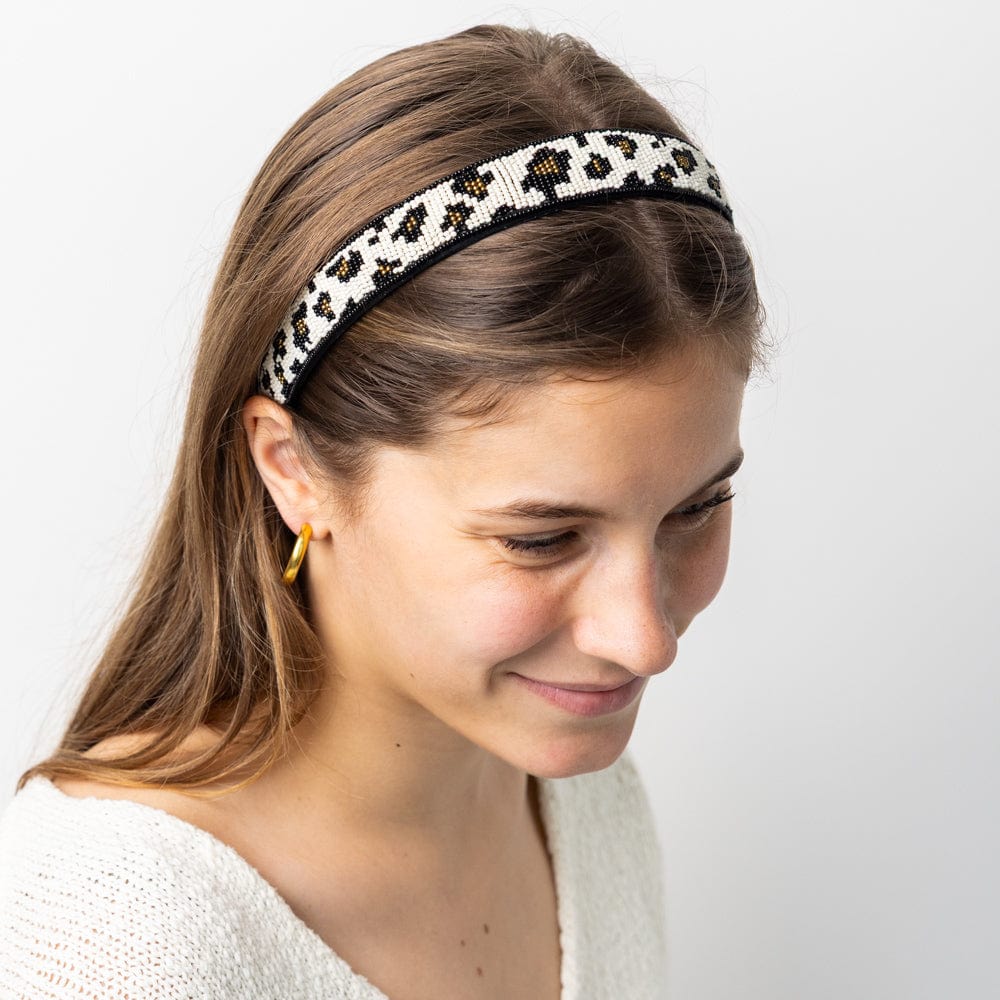 Stevie Cheetah Print Beaded Headband Black by INK+ALLOY