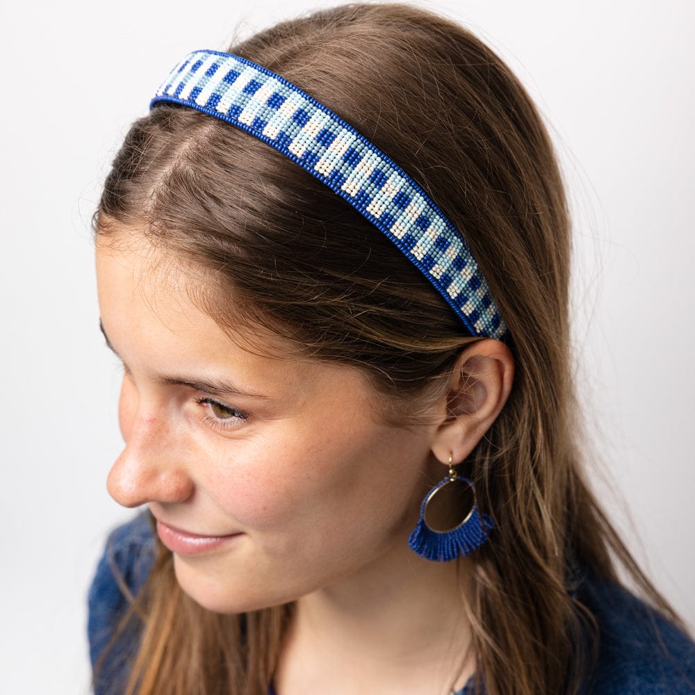 Stevie Gingham Beaded Headband Blue Headband