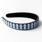 Stevie Gingham Beaded Headband Blue Headband