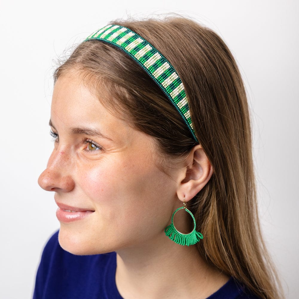 Stevie Gingham Beaded Headband Green Headband