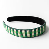 Stevie Gingham Beaded Headband Green Headband