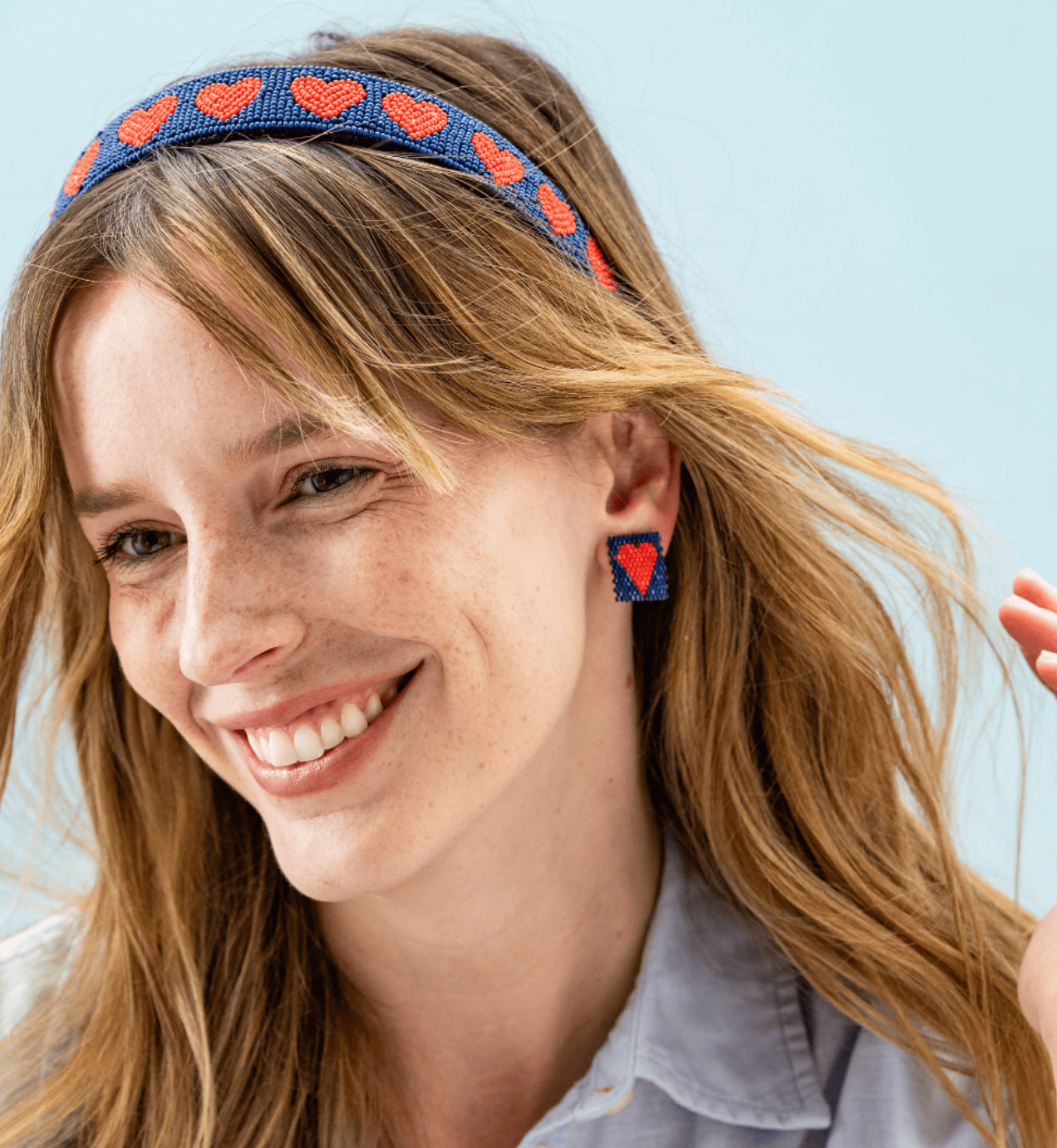 Stevie Hearts Beaded Headband Navy Headband