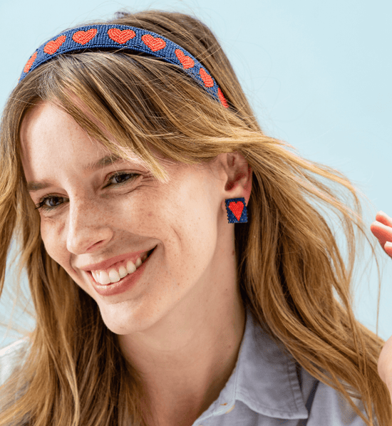 Stevie Hearts Beaded Headband Navy Headband
