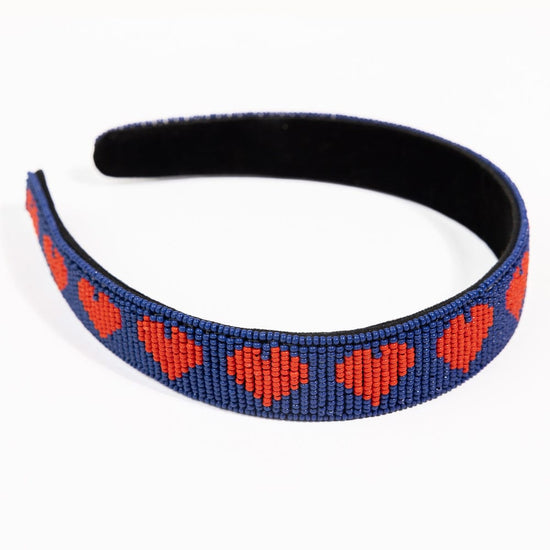 Stevie Hearts Beaded Headband Navy Headband