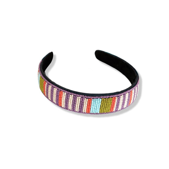 Stevie Striped Beaded Headband Lilac and Coral Hair Accessory