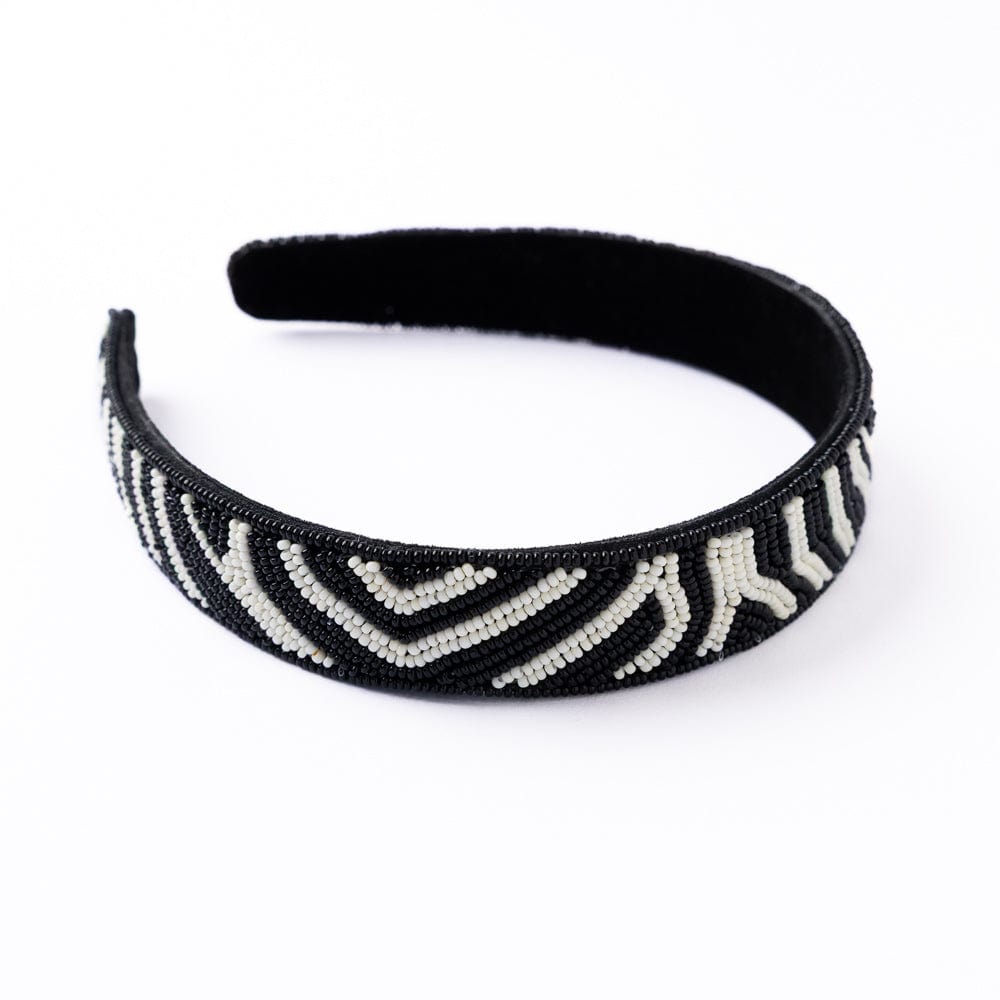 Stevie Zebra Print Beaded Headband Black + Ivory Headband