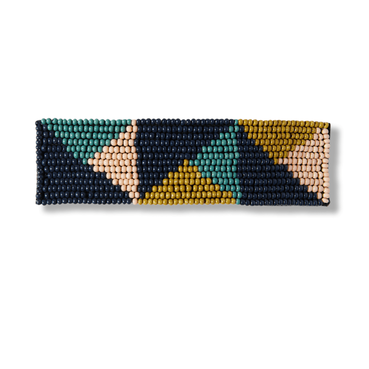 Teal Navy Citron Triangle Beaded Barrette Hair Accessory