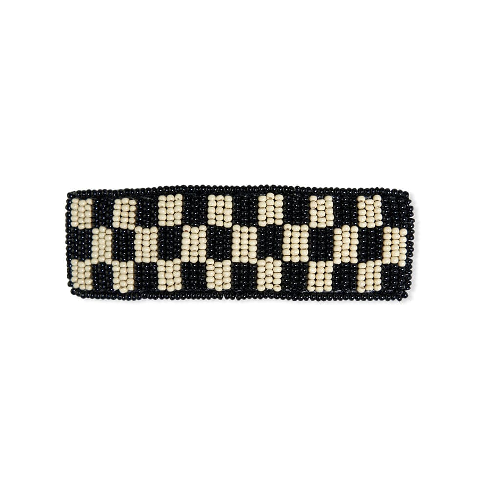 Theresa Checkered Beaded Hair Barrette Black and White Hair Accessory