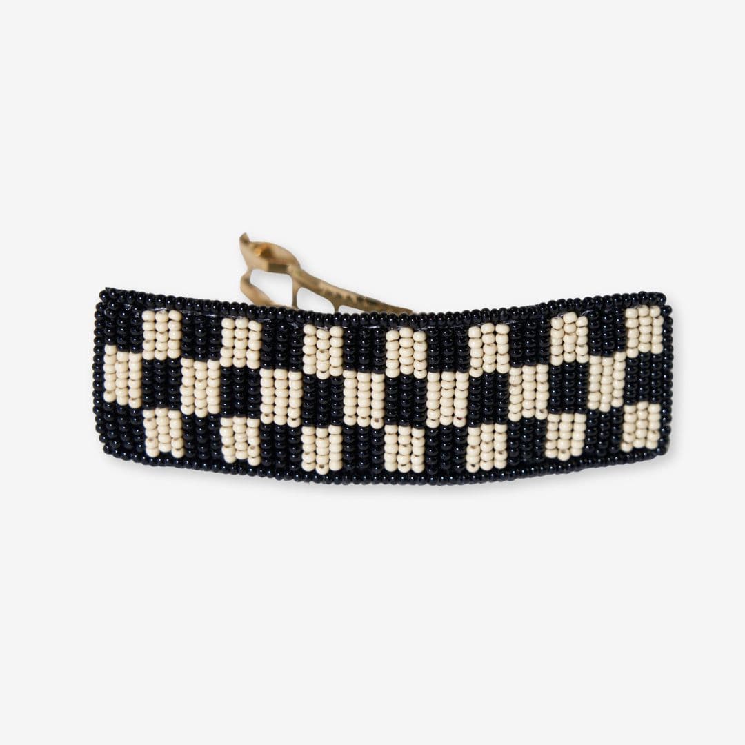 Theresa Checkered Beaded Hair Barrette Black and White Hair Accessory