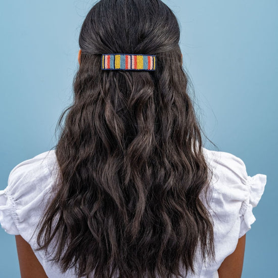 Theresa Mixed Vertical Stripes Beaded Hair Barrette Amalfi