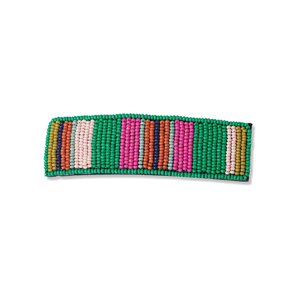 Theresa Mixed Vertical Stripes Beaded Hair Barrette Rio