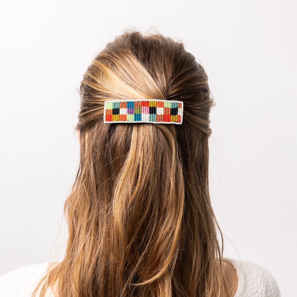 Theresa Mixed Vertical Stripes Beaded Hair Barrette St. Tropez Clip