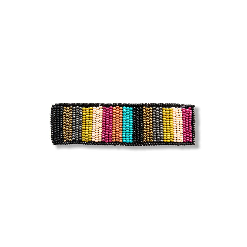 Theresa Striped Beaded Hair Barrette Muted Rainbow hair accessory