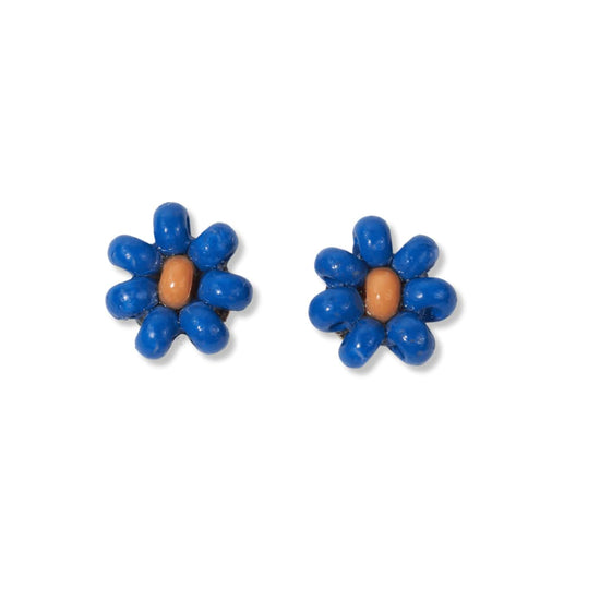 Tina two color beaded post earrings blue + orange